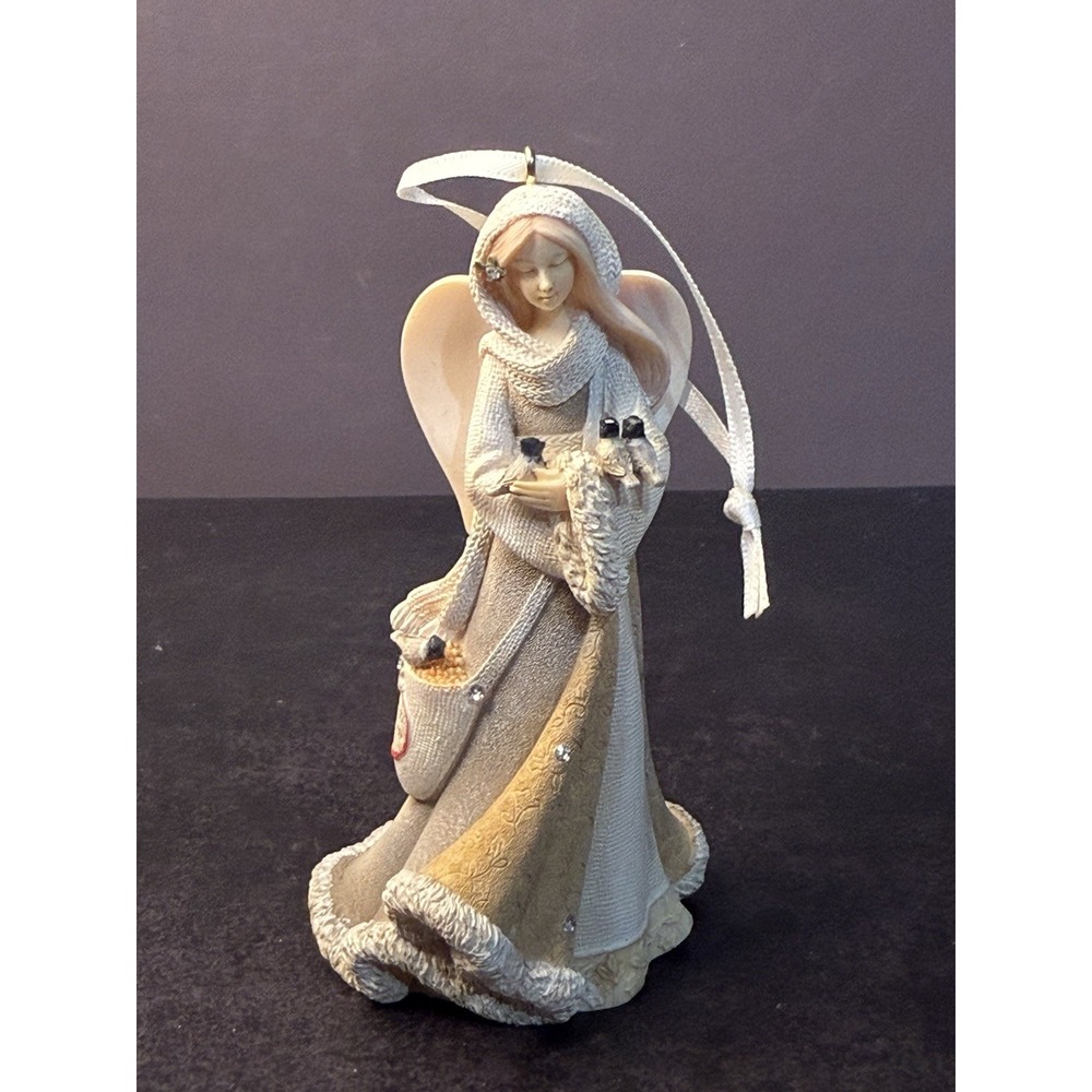 Heart of Christmas Woman Birds  HANGING ORNAMENT Holiday 4" Jeweled